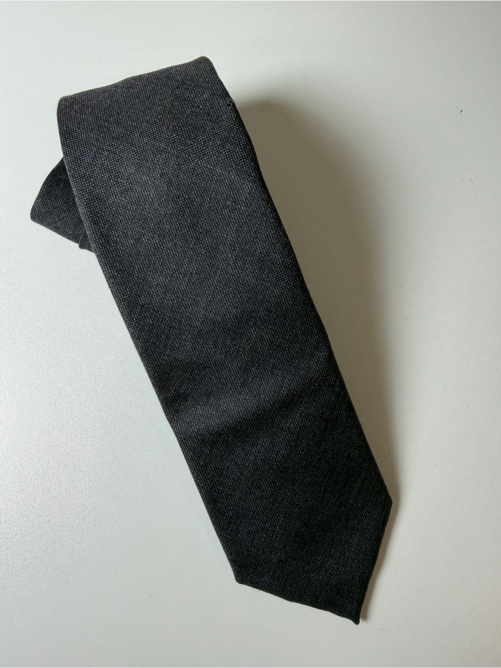 J. Crew Hand Made 100% Wool American Woolen Company Made in USA Black Solid Tie